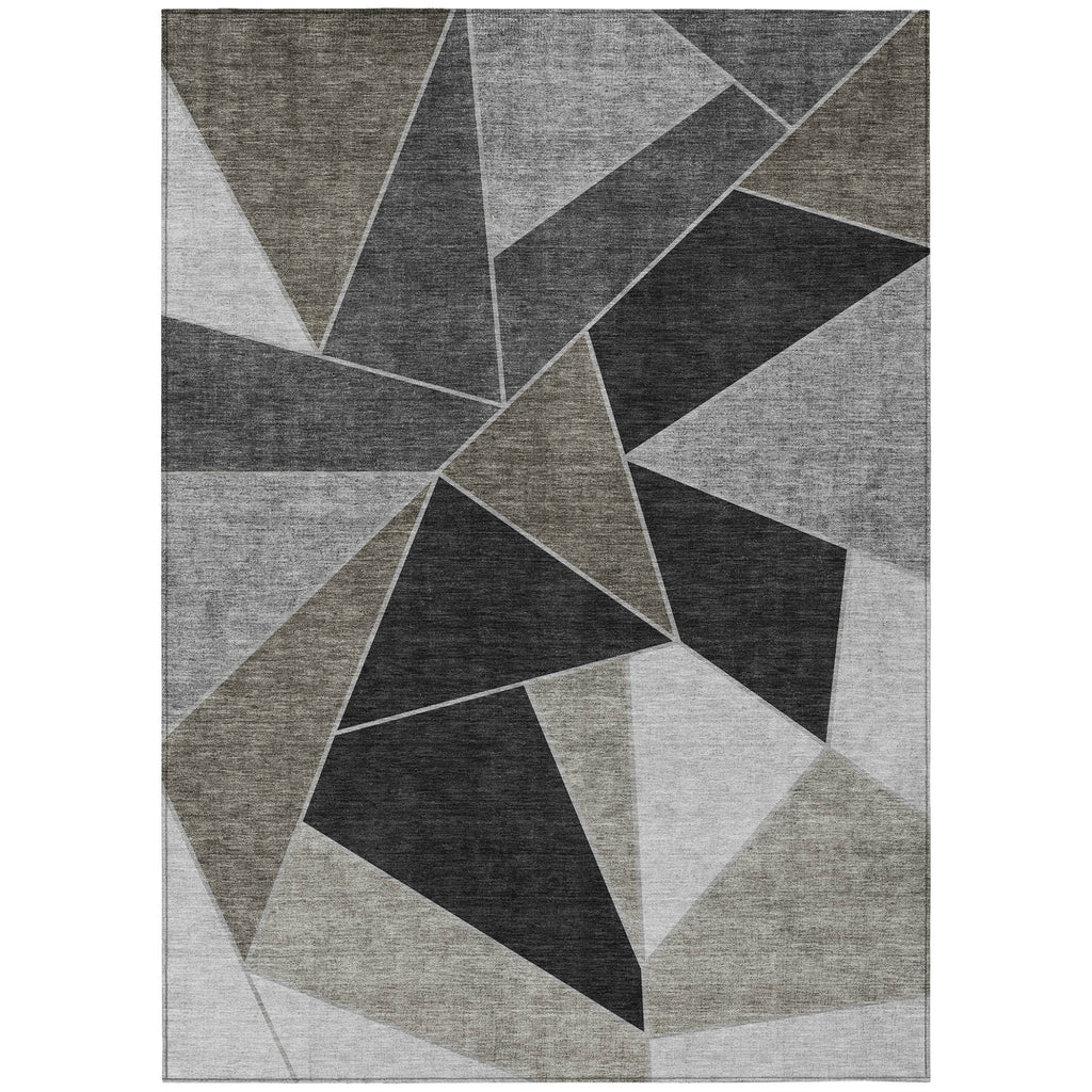 9' X 12' Coffee Charcoal And Gray Geometric Washable Indoor Outdoor Area Rug