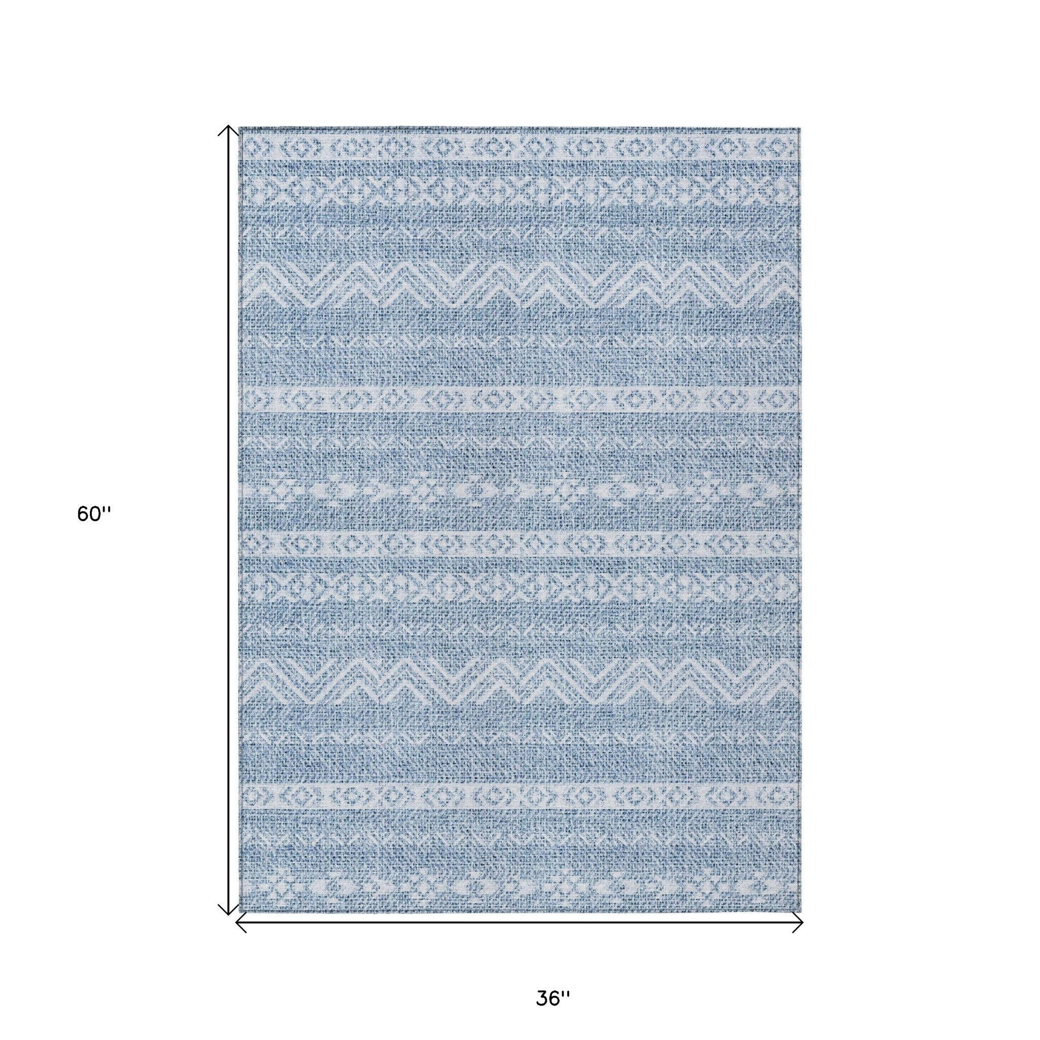 3' X 5' Blue And Denim Blue Southwestern Washable Indoor Outdoor Area Rug
