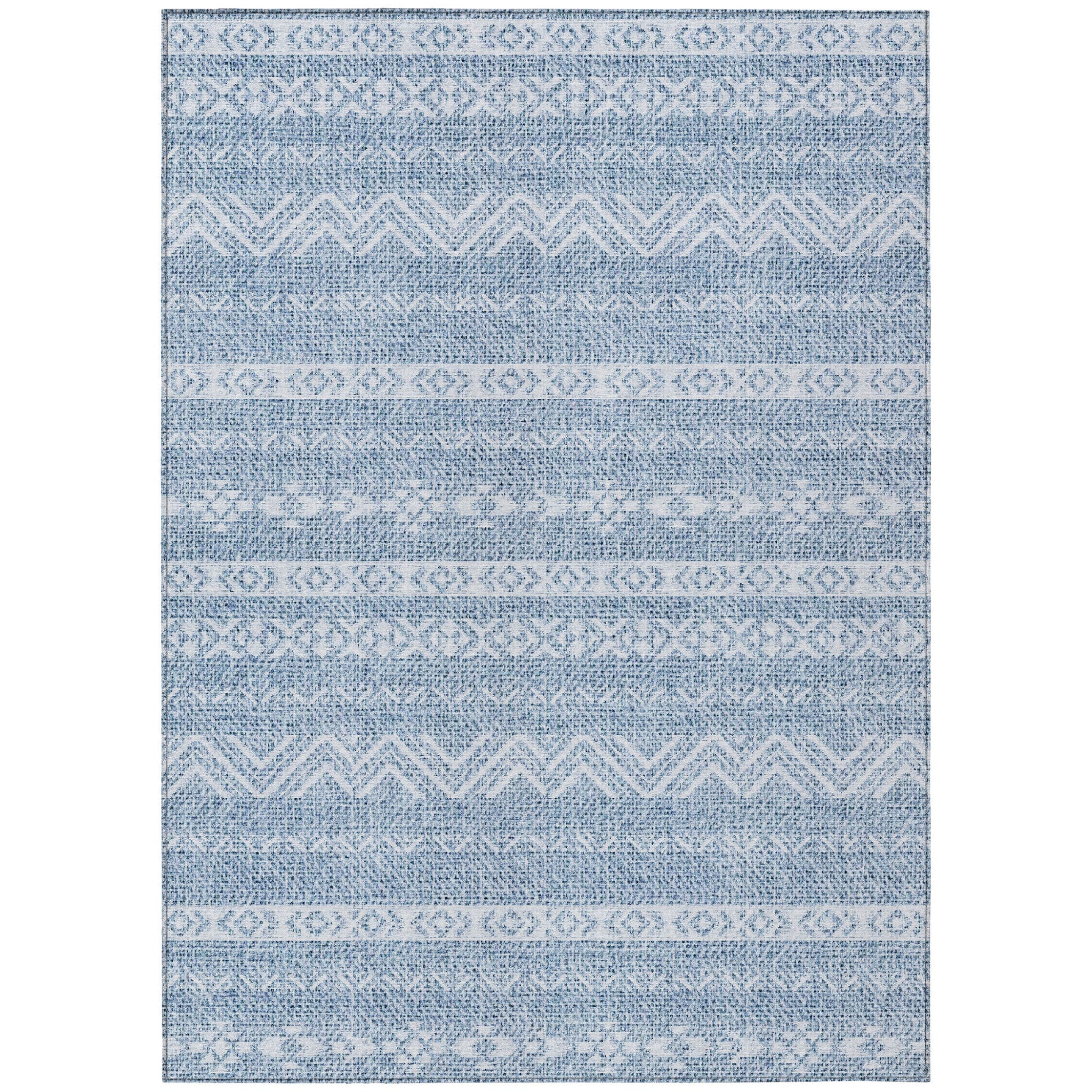 3' X 5' Blue And Denim Blue Southwestern Washable Indoor Outdoor Area Rug
