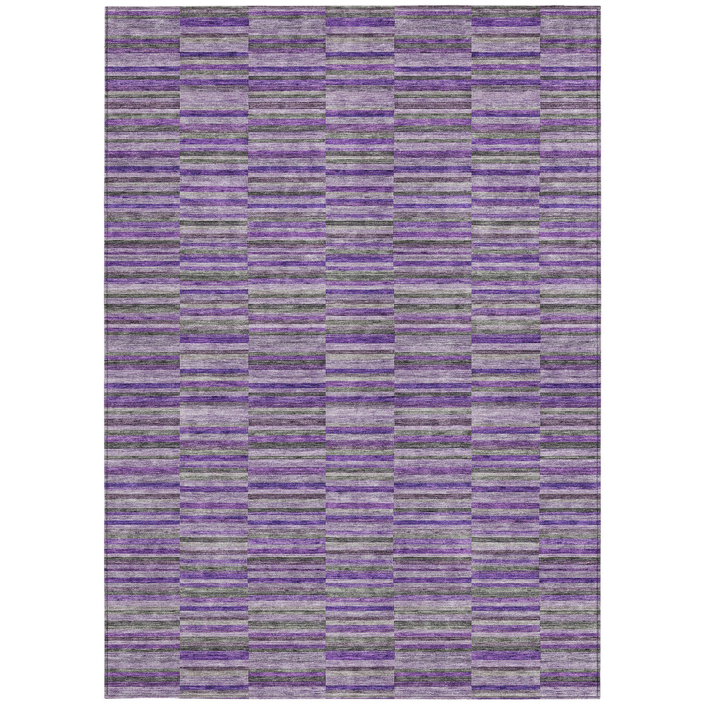 9' X 12' Purple And Lavender Striped Washable Indoor Outdoor Area Rug