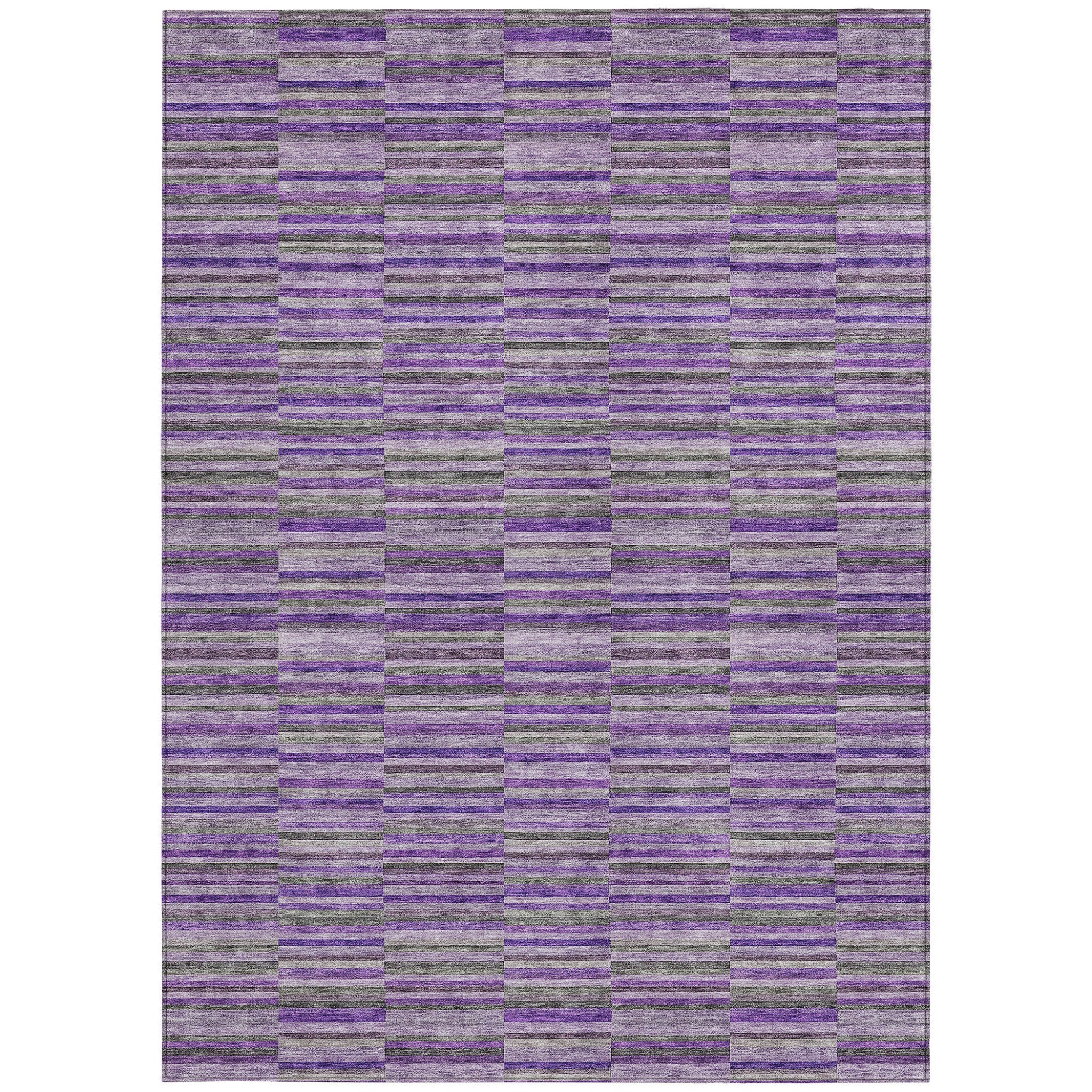 9' X 12' Purple And Lavender Striped Washable Indoor Outdoor Area Rug