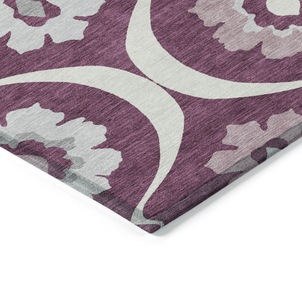 3' X 5' Eggplant Ivory And Gray Medallion Washable Indoor Outdoor Area Rug