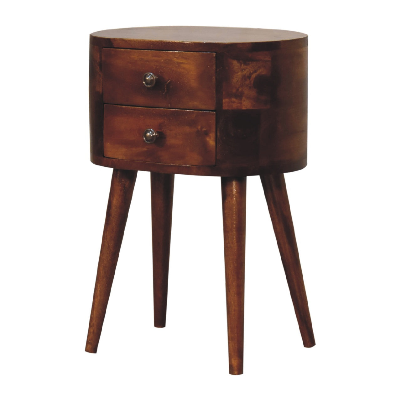 20" Brown Solid Wood Round Two Drawer Nightstand