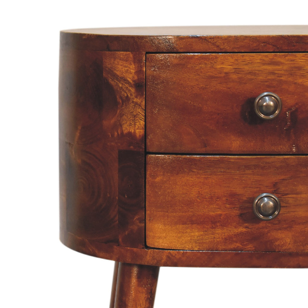 20" Brown Solid Wood Round Two Drawer Nightstand