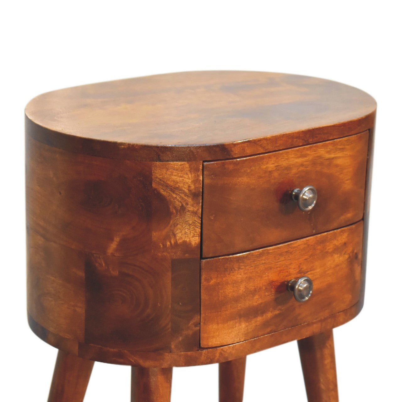 20" Brown Solid Wood Round Two Drawer Nightstand