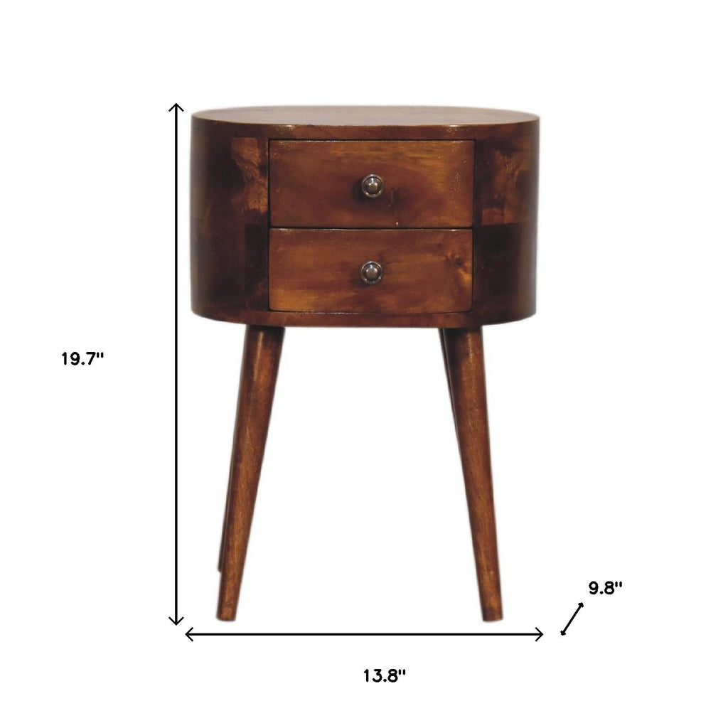 20" Brown Solid Wood Round Two Drawer Nightstand